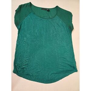 Tahari Green Blouse Cap Sleeve Round Neck Casual Top‎ Size M